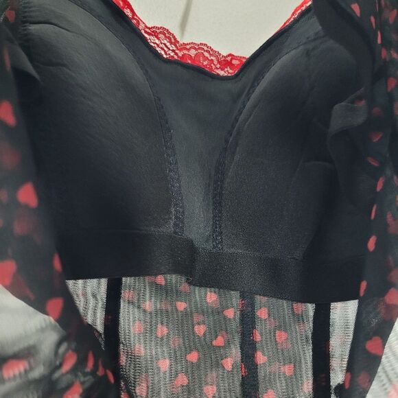 Cacique black and red heart print whimsigoth alternative edgy corset top size 44 - Picture 7 of 8